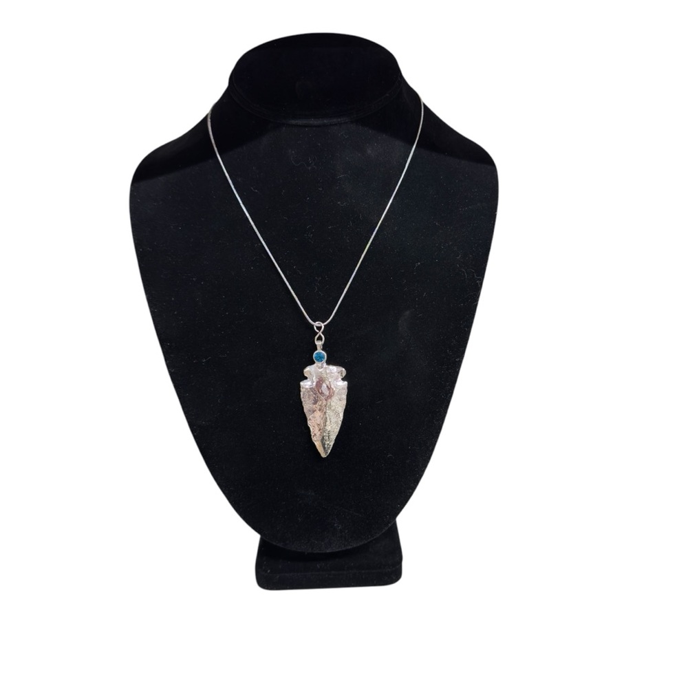 UNBRANDED SILVER Plated AGATE Arrowhead STATEMENT Pendant Necklace